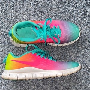 Neon rainbow Nike free run sneakers